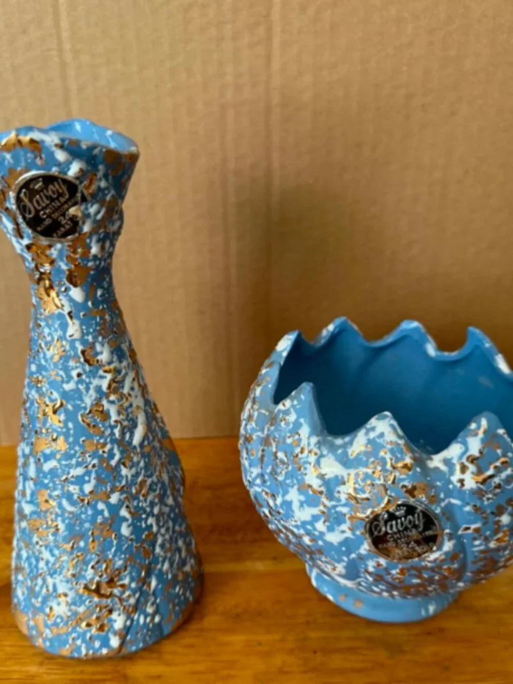 Savoy China Hand‑Decorated Vase & Bowl Set – 24 K Gold Accents